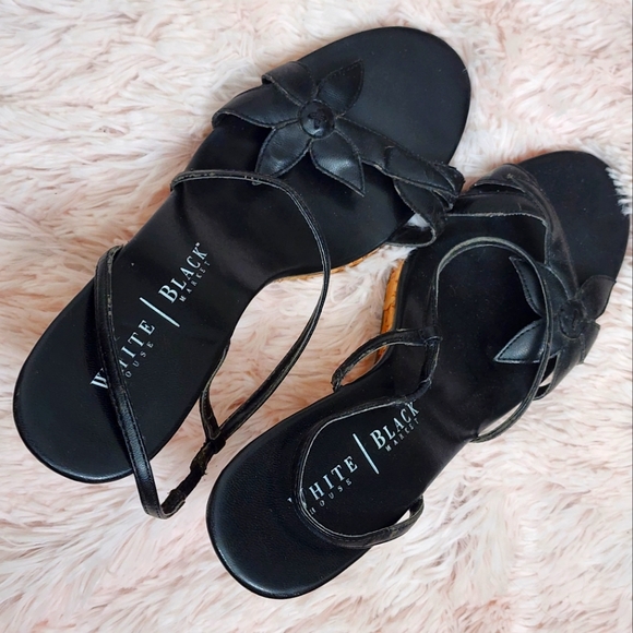 White House Black Market Shoes - *White House Black Market Black Floral Cork Platform Wedged Sandals Size 8.5*